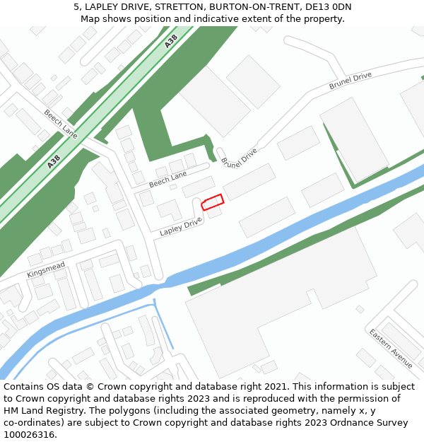 5, LAPLEY DRIVE, STRETTON, BURTON-ON-TRENT, DE13 0DN: Location map and indicative extent of plot