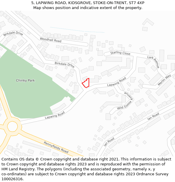 5, LAPWING ROAD, KIDSGROVE, STOKE-ON-TRENT, ST7 4XP: Location map and indicative extent of plot