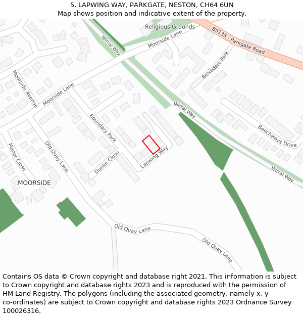 5, LAPWING WAY, PARKGATE, NESTON, CH64 6UN: Location map and indicative extent of plot