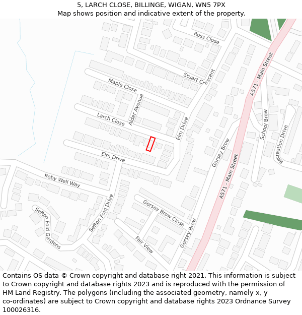 5, LARCH CLOSE, BILLINGE, WIGAN, WN5 7PX: Location map and indicative extent of plot