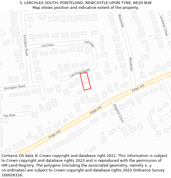 5, LARCHLEA SOUTH, PONTELAND, NEWCASTLE UPON TYNE, NE20 9LW: Location map and indicative extent of plot