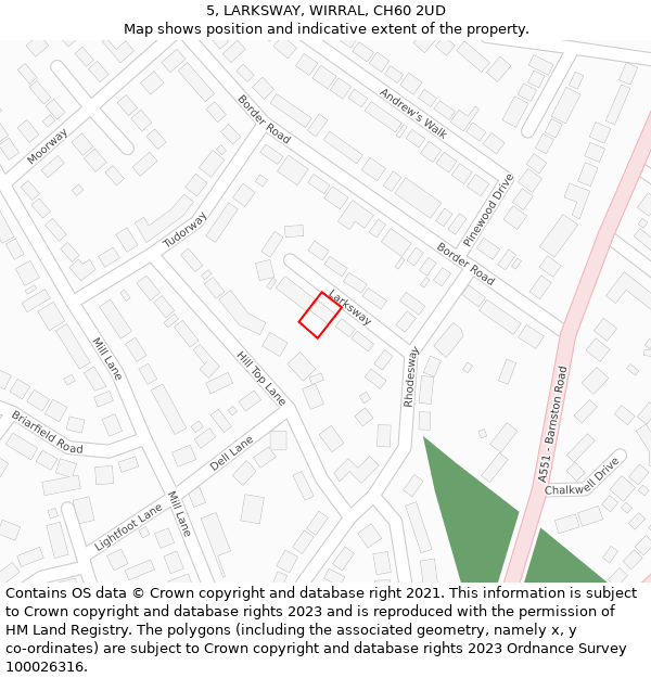 5, LARKSWAY, WIRRAL, CH60 2UD: Location map and indicative extent of plot