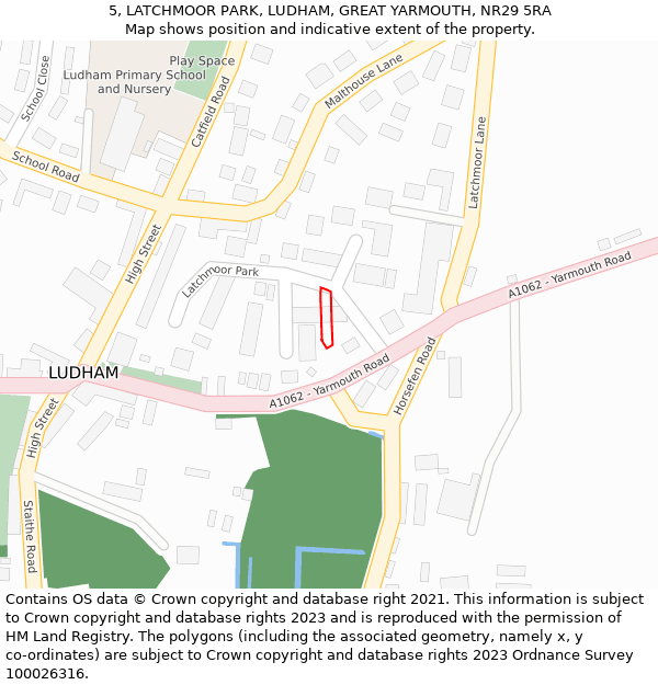 5, LATCHMOOR PARK, LUDHAM, GREAT YARMOUTH, NR29 5RA: Location map and indicative extent of plot