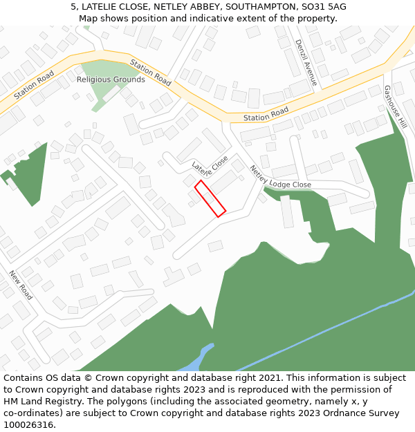 5, LATELIE CLOSE, NETLEY ABBEY, SOUTHAMPTON, SO31 5AG: Location map and indicative extent of plot