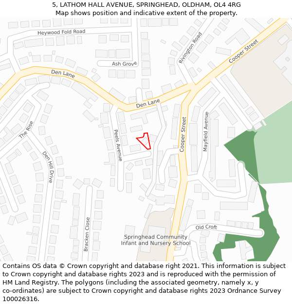 5, LATHOM HALL AVENUE, SPRINGHEAD, OLDHAM, OL4 4RG: Location map and indicative extent of plot