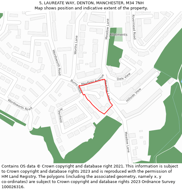 5, LAUREATE WAY, DENTON, MANCHESTER, M34 7NH: Location map and indicative extent of plot