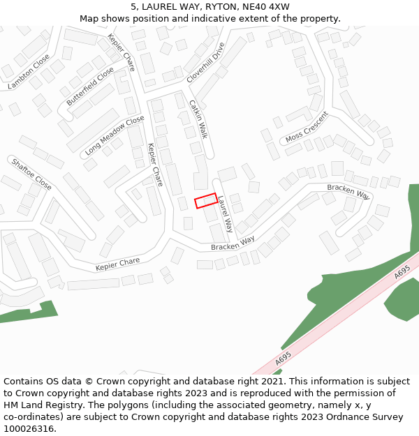 5, LAUREL WAY, RYTON, NE40 4XW: Location map and indicative extent of plot