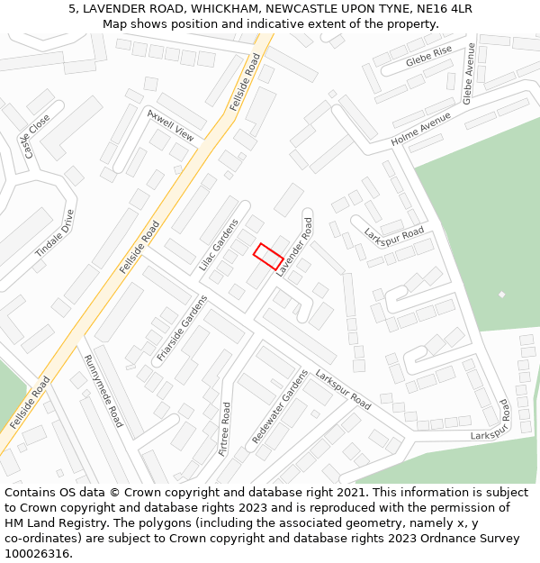 5, LAVENDER ROAD, WHICKHAM, NEWCASTLE UPON TYNE, NE16 4LR: Location map and indicative extent of plot