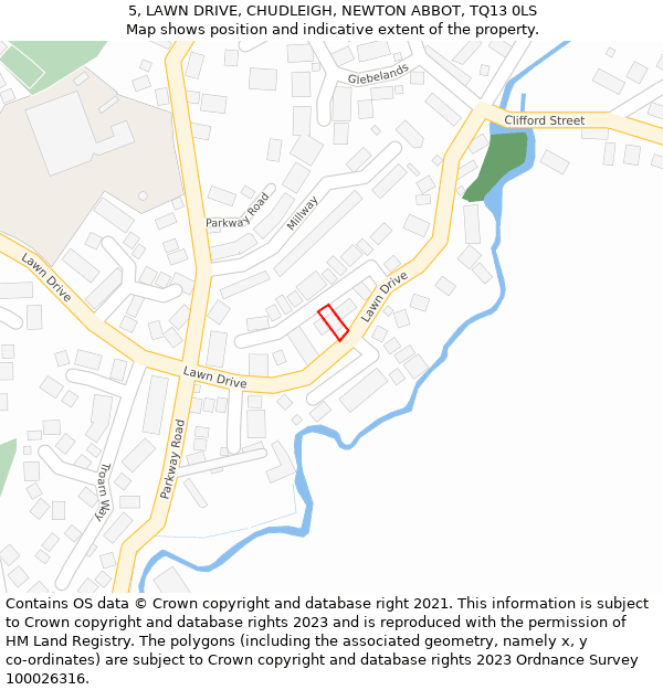 5, LAWN DRIVE, CHUDLEIGH, NEWTON ABBOT, TQ13 0LS: Location map and indicative extent of plot