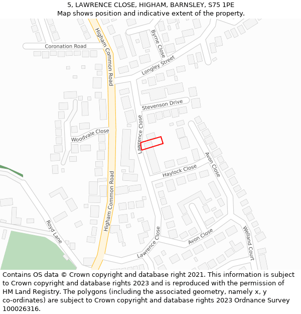 5, LAWRENCE CLOSE, HIGHAM, BARNSLEY, S75 1PE: Location map and indicative extent of plot