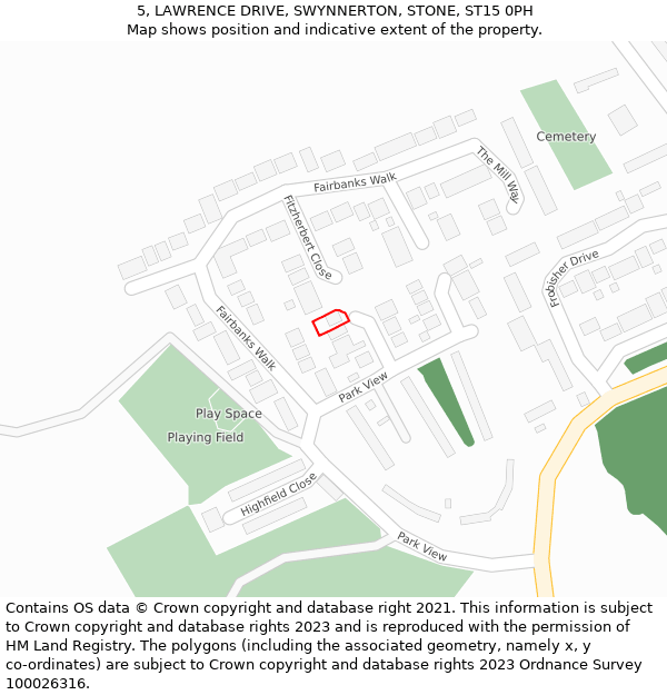 5, LAWRENCE DRIVE, SWYNNERTON, STONE, ST15 0PH: Location map and indicative extent of plot