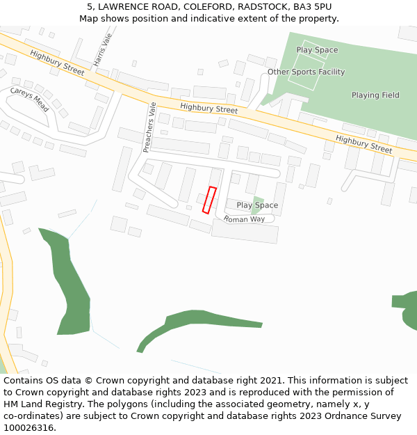 5, LAWRENCE ROAD, COLEFORD, RADSTOCK, BA3 5PU: Location map and indicative extent of plot