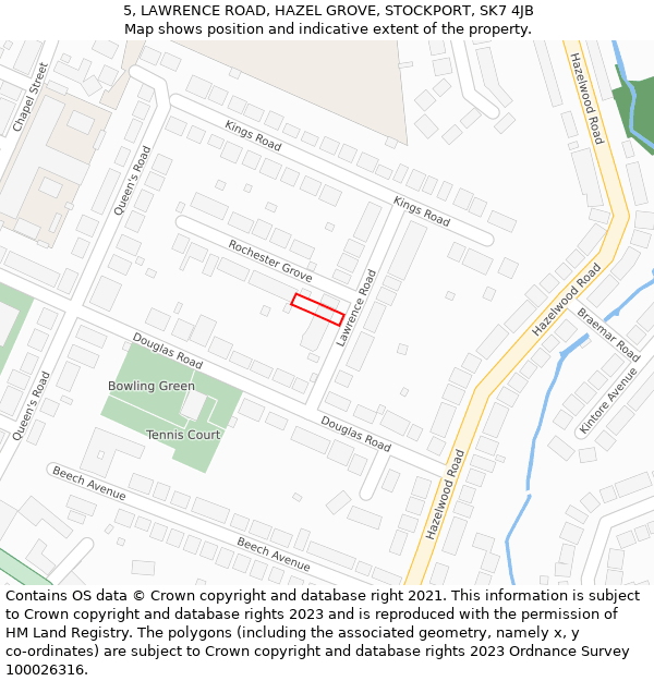 5, LAWRENCE ROAD, HAZEL GROVE, STOCKPORT, SK7 4JB: Location map and indicative extent of plot