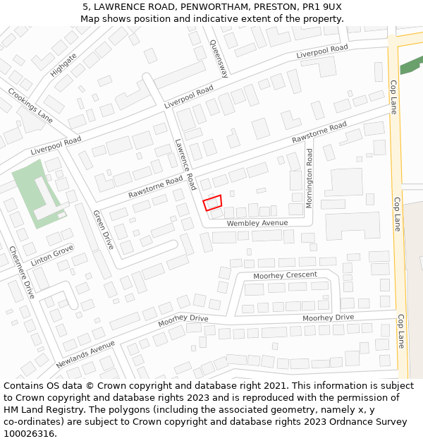 5, LAWRENCE ROAD, PENWORTHAM, PRESTON, PR1 9UX: Location map and indicative extent of plot