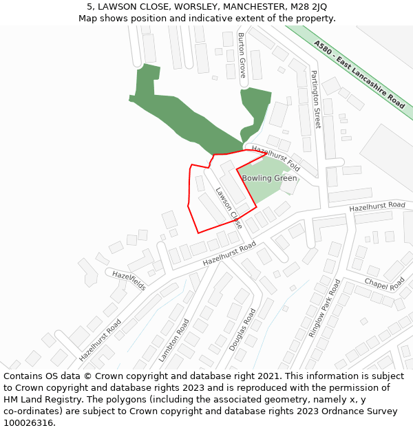 5, LAWSON CLOSE, WORSLEY, MANCHESTER, M28 2JQ: Location map and indicative extent of plot