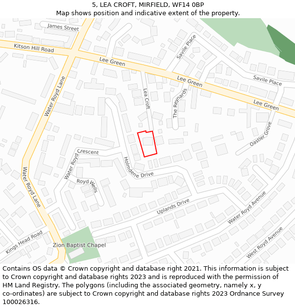 5, LEA CROFT, MIRFIELD, WF14 0BP: Location map and indicative extent of plot