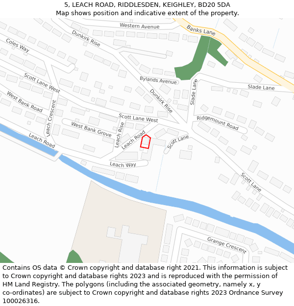 5, LEACH ROAD, RIDDLESDEN, KEIGHLEY, BD20 5DA: Location map and indicative extent of plot