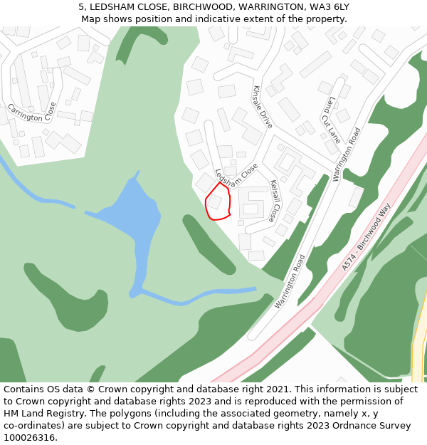 5, LEDSHAM CLOSE, BIRCHWOOD, WARRINGTON, WA3 6LY: Location map and indicative extent of plot