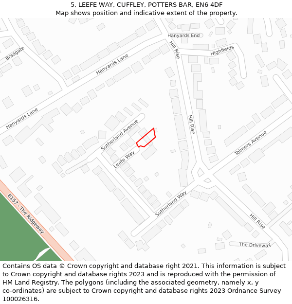 5, LEEFE WAY, CUFFLEY, POTTERS BAR, EN6 4DF: Location map and indicative extent of plot