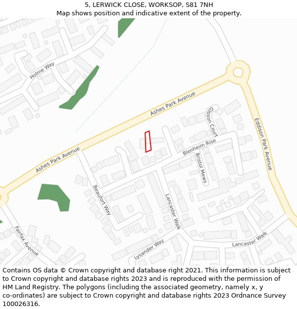 5, LERWICK CLOSE, WORKSOP, S81 7NH: Location map and indicative extent of plot