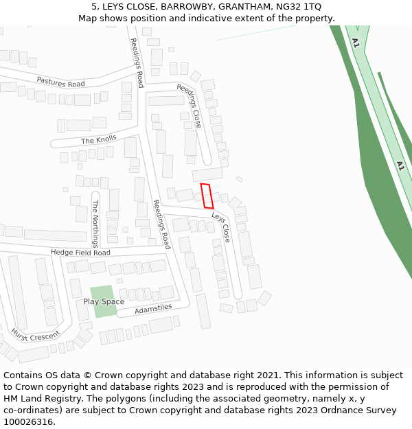 5, LEYS CLOSE, BARROWBY, GRANTHAM, NG32 1TQ: Location map and indicative extent of plot