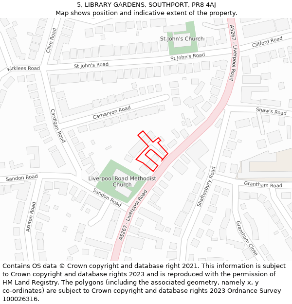 5, LIBRARY GARDENS, SOUTHPORT, PR8 4AJ: Location map and indicative extent of plot