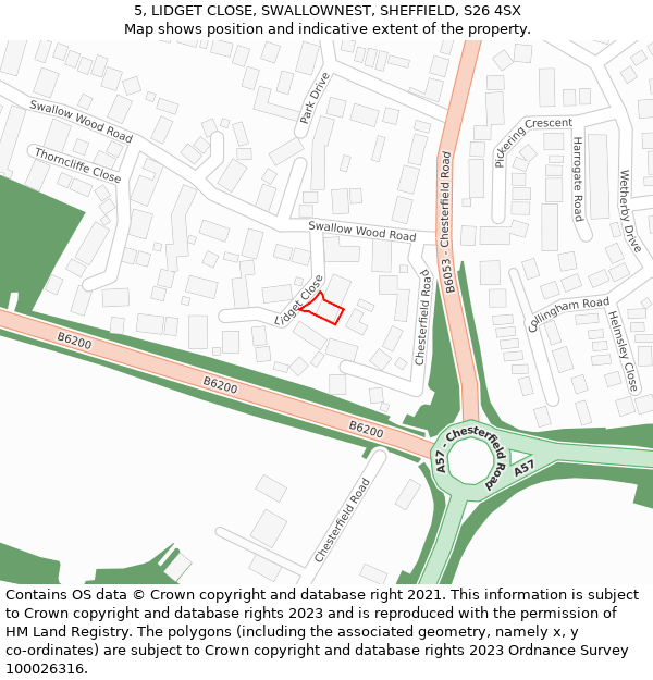 5, LIDGET CLOSE, SWALLOWNEST, SHEFFIELD, S26 4SX: Location map and indicative extent of plot