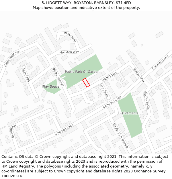 5, LIDGETT WAY, ROYSTON, BARNSLEY, S71 4FD: Location map and indicative extent of plot