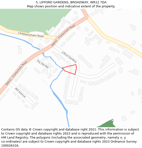 5, LIFFORD GARDENS, BROADWAY, WR12 7DA: Location map and indicative extent of plot