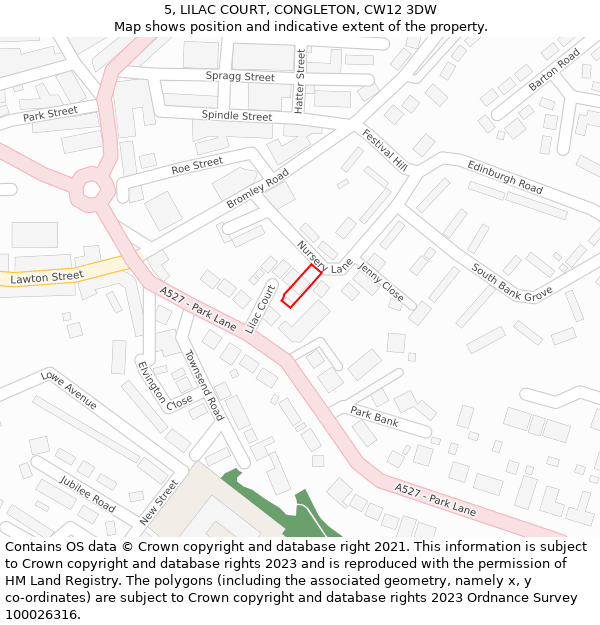 5, LILAC COURT, CONGLETON, CW12 3DW: Location map and indicative extent of plot