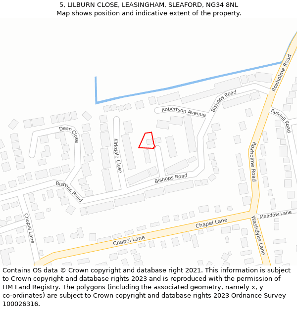 5, LILBURN CLOSE, LEASINGHAM, SLEAFORD, NG34 8NL: Location map and indicative extent of plot