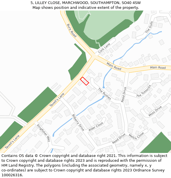 5, LILLEY CLOSE, MARCHWOOD, SOUTHAMPTON, SO40 4SW: Location map and indicative extent of plot