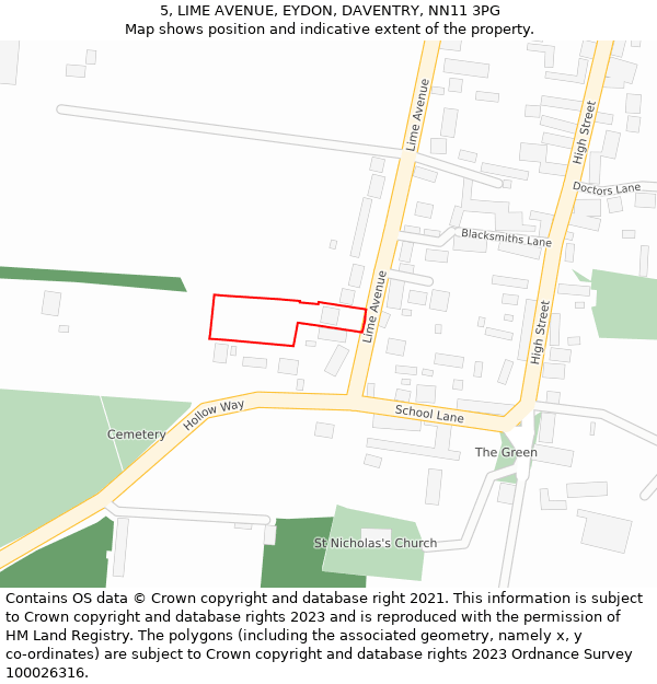 5, LIME AVENUE, EYDON, DAVENTRY, NN11 3PG: Location map and indicative extent of plot