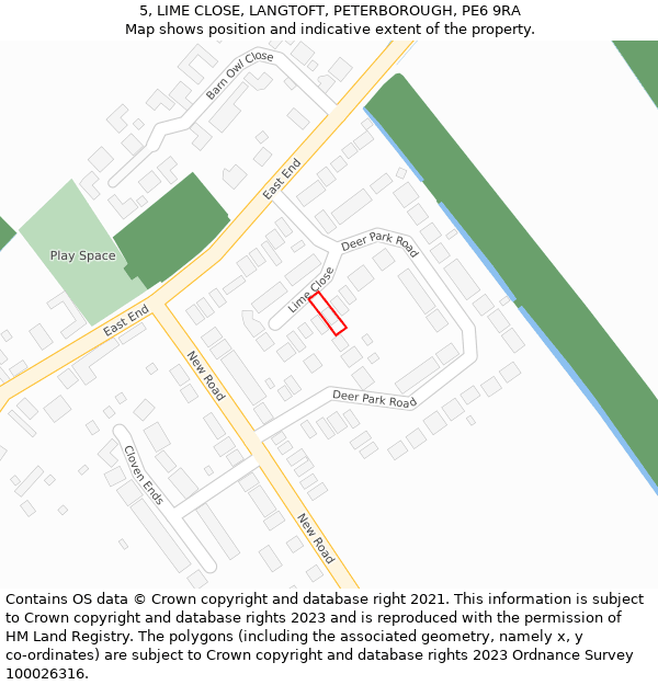 5, LIME CLOSE, LANGTOFT, PETERBOROUGH, PE6 9RA: Location map and indicative extent of plot