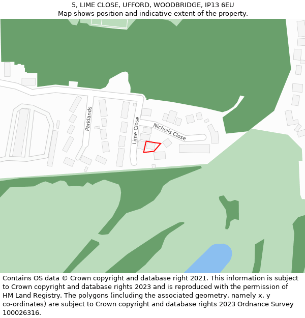 5, LIME CLOSE, UFFORD, WOODBRIDGE, IP13 6EU: Location map and indicative extent of plot