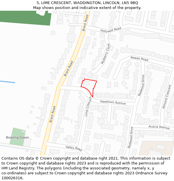 5, LIME CRESCENT, WADDINGTON, LINCOLN, LN5 9BQ: Location map and indicative extent of plot