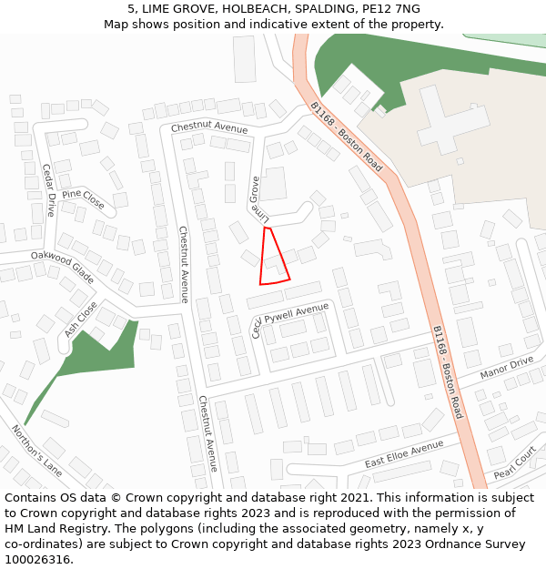 5, LIME GROVE, HOLBEACH, SPALDING, PE12 7NG: Location map and indicative extent of plot