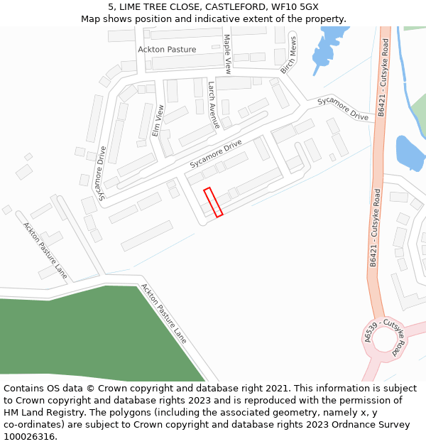 5, LIME TREE CLOSE, CASTLEFORD, WF10 5GX: Location map and indicative extent of plot