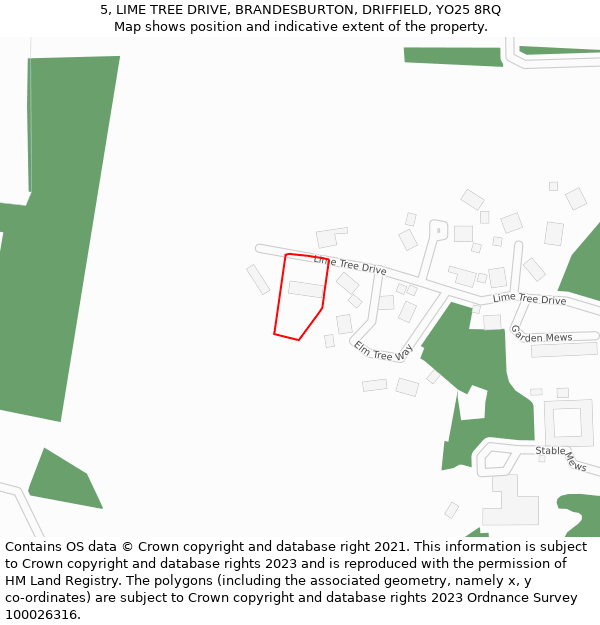 5, LIME TREE DRIVE, BRANDESBURTON, DRIFFIELD, YO25 8RQ: Location map and indicative extent of plot