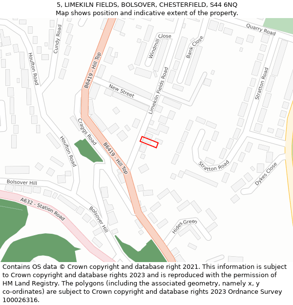 5, LIMEKILN FIELDS, BOLSOVER, CHESTERFIELD, S44 6NQ: Location map and indicative extent of plot