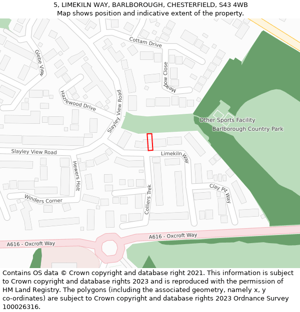 5, LIMEKILN WAY, BARLBOROUGH, CHESTERFIELD, S43 4WB: Location map and indicative extent of plot