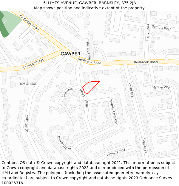 5, LIMES AVENUE, GAWBER, BARNSLEY, S75 2JA: Location map and indicative extent of plot