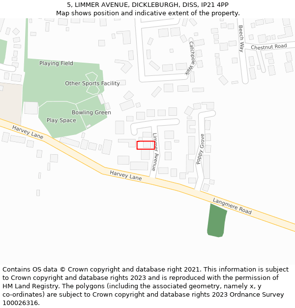 5, LIMMER AVENUE, DICKLEBURGH, DISS, IP21 4PP: Location map and indicative extent of plot