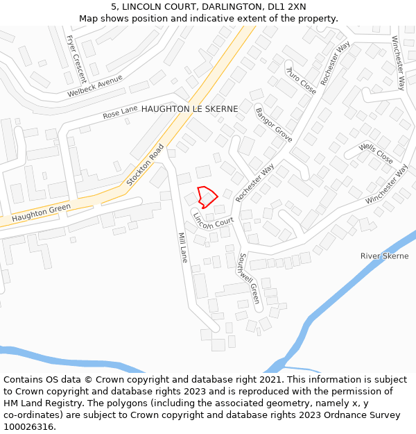 5, LINCOLN COURT, DARLINGTON, DL1 2XN: Location map and indicative extent of plot