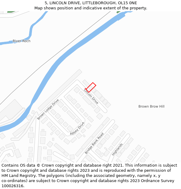 5, LINCOLN DRIVE, LITTLEBOROUGH, OL15 0NE: Location map and indicative extent of plot
