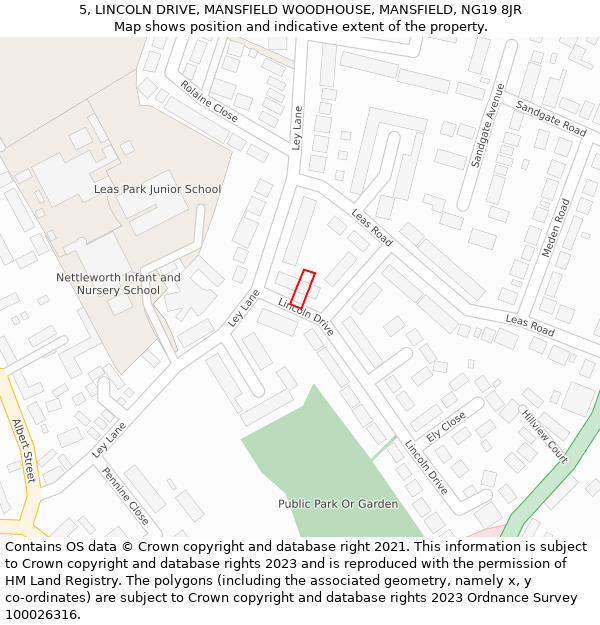 5, LINCOLN DRIVE, MANSFIELD WOODHOUSE, MANSFIELD, NG19 8JR: Location map and indicative extent of plot