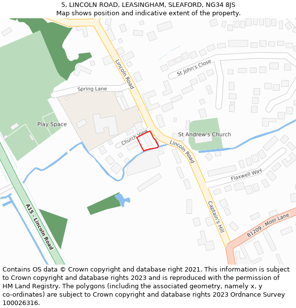 5, LINCOLN ROAD, LEASINGHAM, SLEAFORD, NG34 8JS: Location map and indicative extent of plot