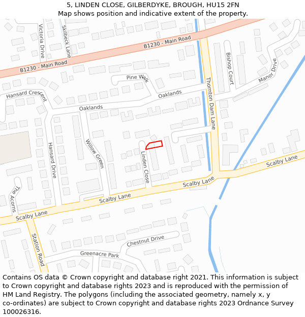 5, LINDEN CLOSE, GILBERDYKE, BROUGH, HU15 2FN: Location map and indicative extent of plot