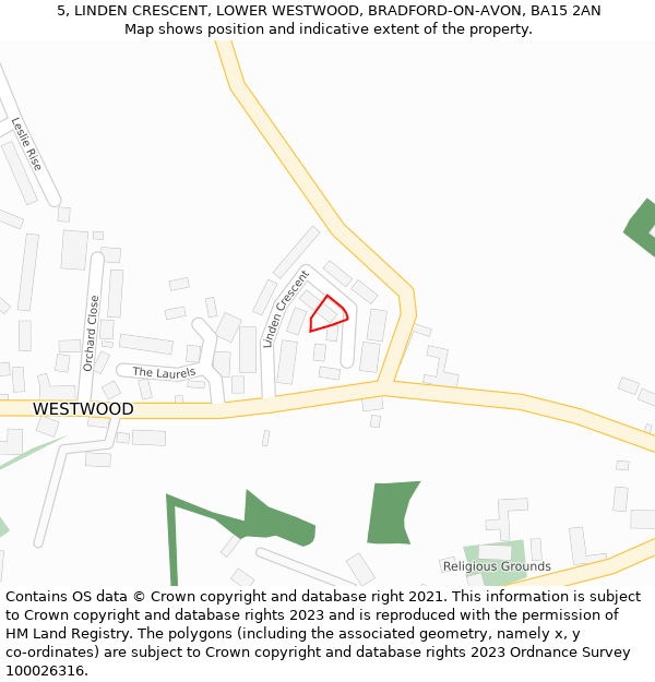 5, LINDEN CRESCENT, LOWER WESTWOOD, BRADFORD-ON-AVON, BA15 2AN: Location map and indicative extent of plot