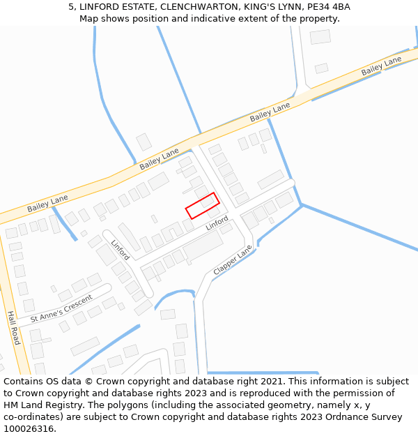 5, LINFORD ESTATE, CLENCHWARTON, KING'S LYNN, PE34 4BA: Location map and indicative extent of plot